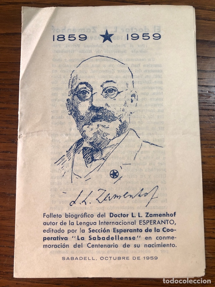 Otros art&iacute;culos de coleccionismo en papel: FOLLETO BIOGR&Aacute;FICO DOCTOR LL ZAMENHOF CENTENARIO NACIMIENTO 1859 1959 SABADELL ESPERANTO