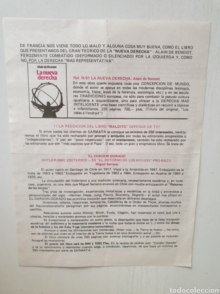 Otros Art&iacute;culos de Coleccionismo en Papel: CEDADE comunicado cat&aacute;logo libros ed. SARMATA a&ntilde;o 1982 Nacional Socialista NS
