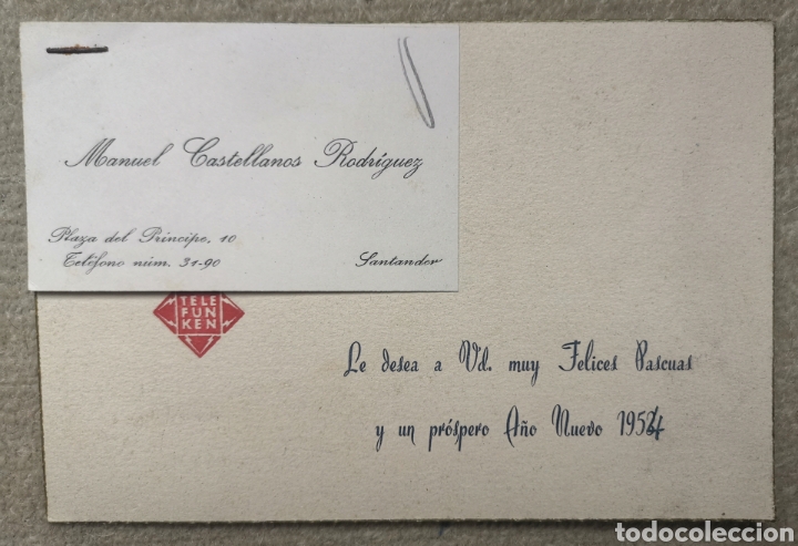 Otros Art&iacute;culos de Coleccionismo en Papel: Tarjeta Felicitaci&oacute;n Navidad Peugeot -Coche Autom&oacute;vil - Santander Cantabria A&ntilde;o Nuevo 1954