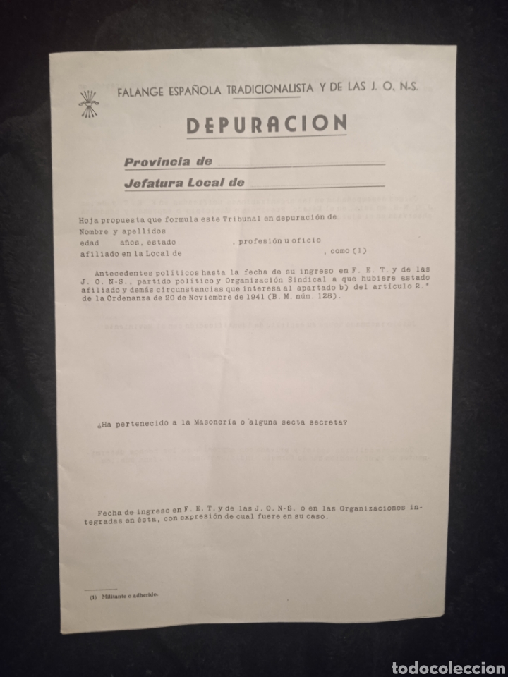 Otros art&iacute;culos de coleccionismo en papel: Depuracion Falange