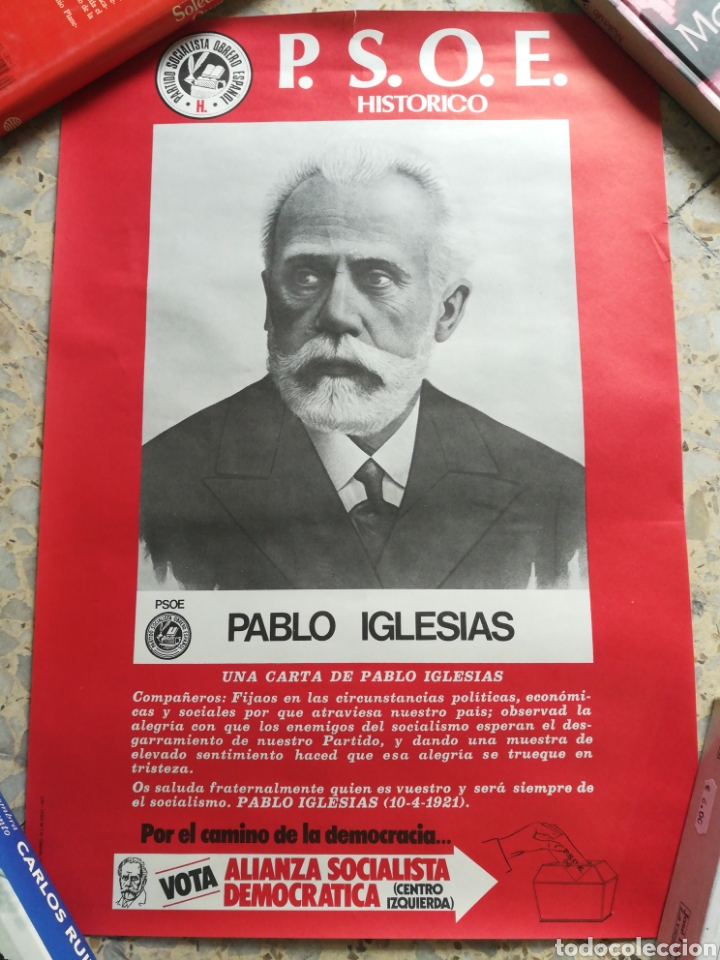 Outros artigos de papel: Poster PSOE Pablo Iglesias 1977. Medidas 49x34