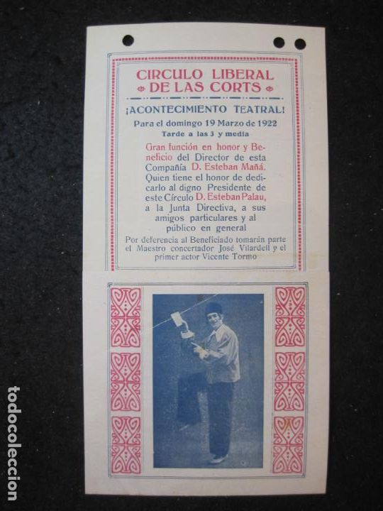 Altri oggetti di carta: BARCELONA-CIRCULO LIBERAL LAS CORTS-GRAN FUNCION ESTEBAN MA&Ntilde;A-PROGRAMA-ANY 1923-VER FOTOS-(K-5595)