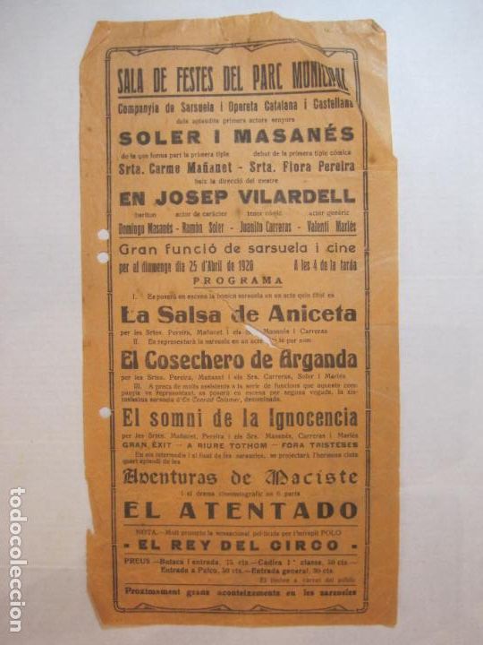 Paper Collecting Others: SALA DE FESTES DEL PARC MUNICIPAL-SOLER I MASANES-JOSEP VILARDELL-ABRIL 1920-VER FOTOS-(K-5598)