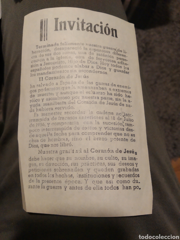 Paper Collecting Others: Invitaci&oacute;n secretaria del coraz&oacute;n de Jes&uacute;s 1939 fin guerra civil