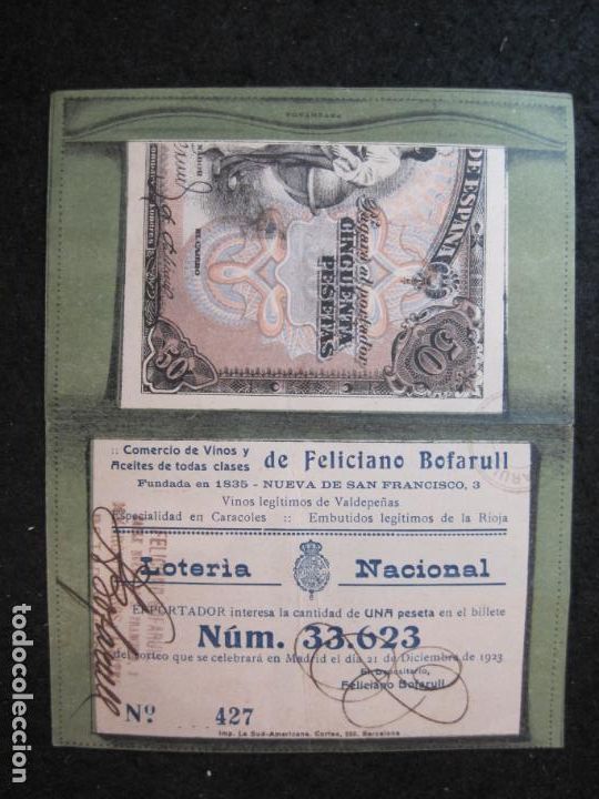 Otros art&iacute;culos de coleccionismo en papel: COMERCIO DE VINOS Y ACEITES DE FELICIANO BOFARULL-A&Ntilde;O 1923-LOTERIA NACIONAL-VER FOTOS-(89.257)