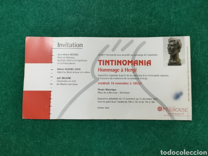 Otros art&iacute;culos de coleccionismo en papel: Tintin, invitaci&oacute;n homenaje a Herge 2007. Tintinomania