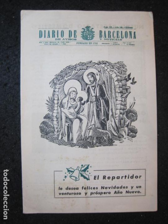 Outros artigos de papel: EL REPARTIDOR DEL DIARIO DE BARCELONA-A&Ntilde;O 1956-FELICITACION ANTIGUA NAVIDAD-VER FOTOS-(K-5721)