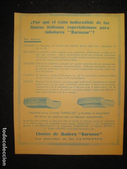Sammelleidenschaft Andere Papierartikel: LLANTAS DE MADERA BARUZZO-PUBLICIDAD ANTIGUA-VER FOTOS-(K-5741)