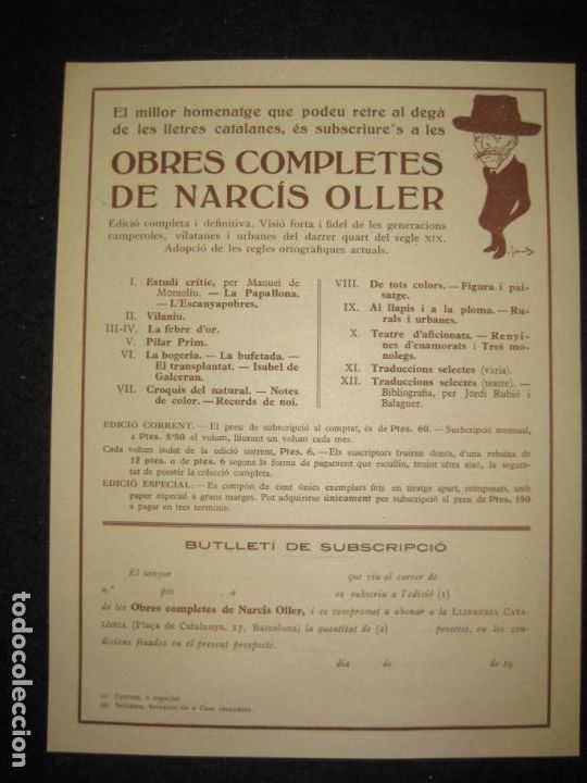 Sammelleidenschaft Andere Papierartikel: OBRES COMPLETES DE NARCIS OLLER-PUBLICITAT ANTIGA-VER FOTOS-(K-5812)