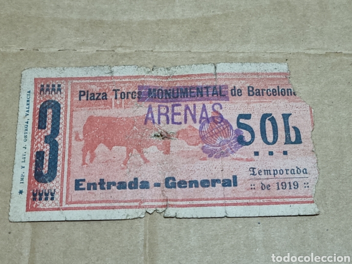 Otros Art&iacute;culos de Coleccionismo en Papel: ENTRADA CORRIDA DE TOROS 1919 - MUNOMENTAL / ARENAS DE BARCELONA