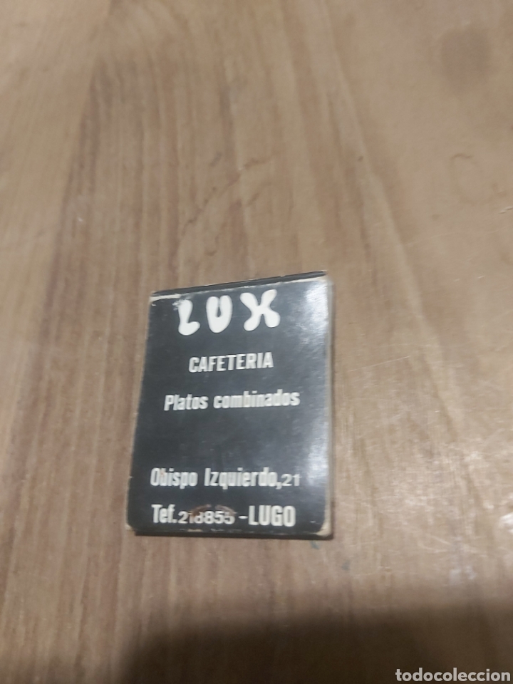 Collectionnisme Papier divers: LUGO LUX CAFETER&Iacute;A PLATOS COMBINADOS OBISPO IZQUIERDO 21 CAJA CERILLAS VINTAGE PUBLICIDAD F&Oacute;SFOROS