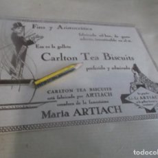 Otros Artículos de Coleccionismo en Papel: RECORTE PUBLICIDAD AÑO 1909-GALLETA CARLTON TEA BISCUITS-ARTIACH/NOVELA JOSELIYO,ED.VECCHI-BARCELONA