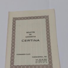 Otros Artículos de Coleccionismo en Papel: CERTIFICADO - BOLETÍN DE GARANTÍA RELOJ CERTINA