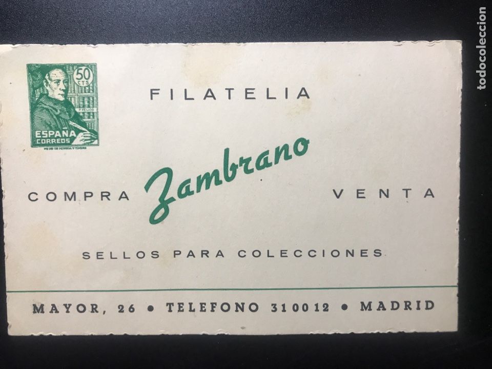 Outros artigos de papel: Tarjeta Filatelia ZAMBRANO de MADRID a&ntilde;os 40/50