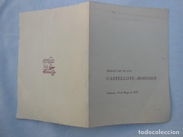 Outros artigos de papel: ANTIGUO MEN&Uacute; / OLD MENU : RESTAURANTE LAS ARENAS BODAS DE PLATA CASTELLOTE - MORODER 1976