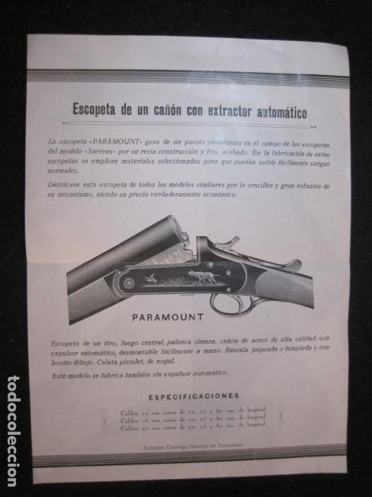 Outros artigos de papel: ESCOPETA DE CAZA HOJA INFORMATIVA-ROYAL Y PARAMOUNT-UNA SOLA HOJA-PUBLICIDAD-VER FOTOS-(K-5915)