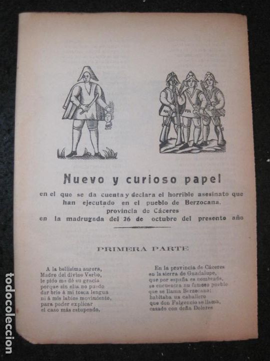 Altri oggetti di carta: CACERES-BERZOCANA-HORRIBLE ASESINATO-IMPRENTA GARCIA-VER FOTOS-(K-6180)