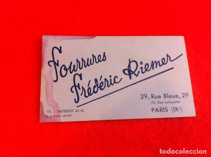 Collectionnisme Papier divers: TARJETA CARTULINA (FOURRURES RIEMER) PARIS, RUE BLEUE, 29. FRANCE. 13,5 X 8CM
