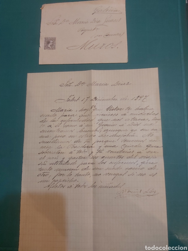 Sammelleidenschaft Andere Papierartikel: 1897 Muros la CORU&Ntilde;A carta sra do&ntilde;a Mar&iacute;a Diaz dirigida MAR&Iacute;A DIES Suances