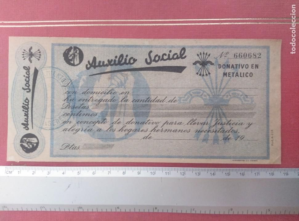 Otros art&iacute;culos de coleccionismo en papel: RECIBO NUEVO DE DONATIVO DE AUXILIO SOCIAL, A&Ntilde;OS 40 Falange, Franco