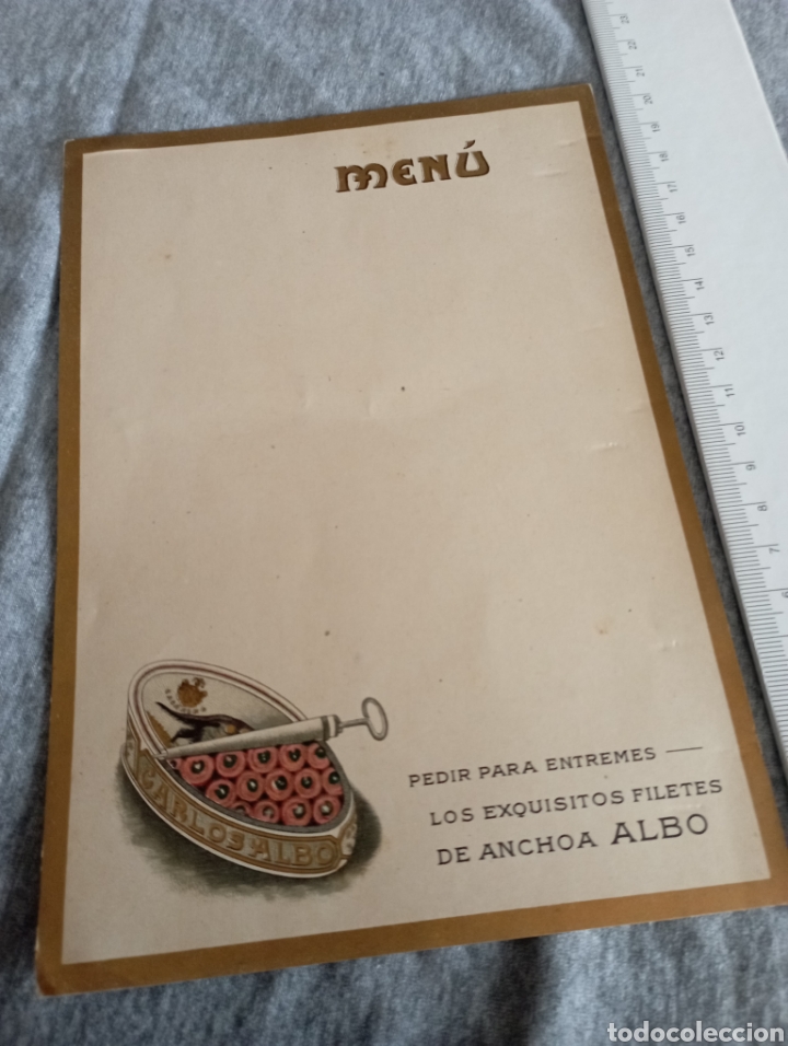 Otros art&iacute;culos de coleccionismo en papel: TARJETON PARA MENU CON PUBLICIDAD ANCHOAS CARLOS ALBO