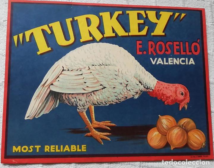 Outros artigos de papel: ANTIGUA ETIQUETA/ OLD ADVERT: CEBOLLAS TURKEY E. ROSELL&Oacute; VALENCIA