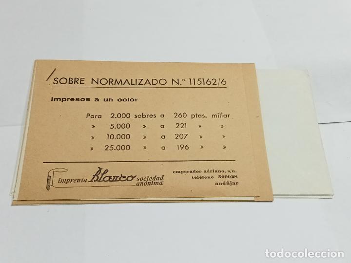 Outros artigos de papel: LOTE DE 7 MODELOS DE SOBRES NORMALIZADOS. IMPRENTA BLANCO S.A. AND&Uacute;JAR. VER CADA UNO. DIFERENTES