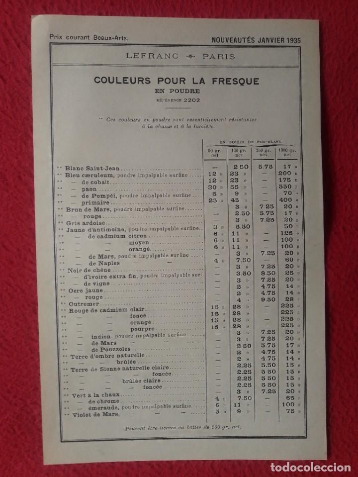 Otros Art&iacute;culos de Coleccionismo en Papel: ANTIGUA RARA TARIFA DE PRECIOS O SIMIL FRANCE PRIX COURANT BEAUX-ARTS A&Ntilde;O 1935 LEFRANC PARIS FRESQUE