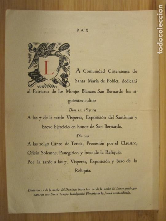 Paper Collecting Others: SANTA MARIA DE POBLET-COMUNIDAD CISTERCIENSE-CULTO DEDICADO MONJES BLANCOS-VER FOTOS-(K-6240)