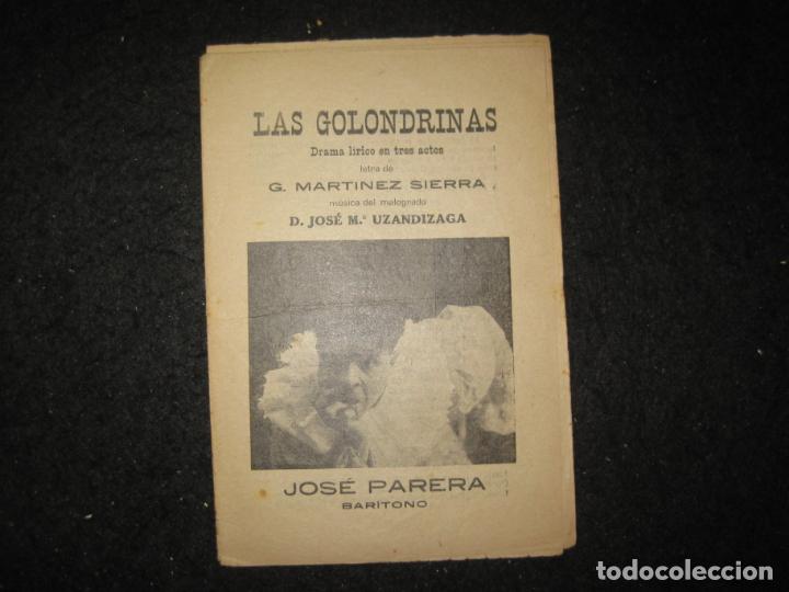 Otros art&iacute;culos de coleccionismo en papel: LAS GOLONDRINAS-JOSE PARERA-LETRA DE MARTINEZ SIERRA-MUSICA DE UZANDIZAGA-VER FOTOS-(K-6257)