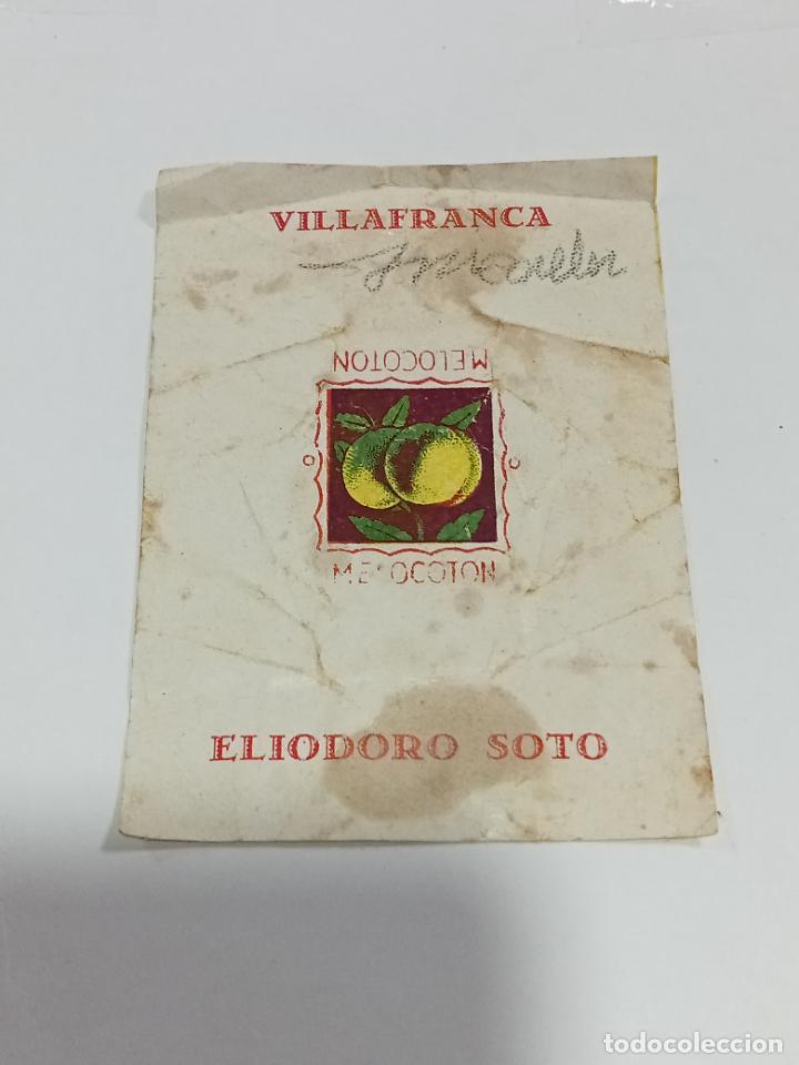 Outros artigos de papel: ANTIGUO ENVOLTORIO DE CARAMELOS. MELOCOT&Oacute;N. ELIODORO SOTO. VILLAFRANCA. 6.5 X 9 CM