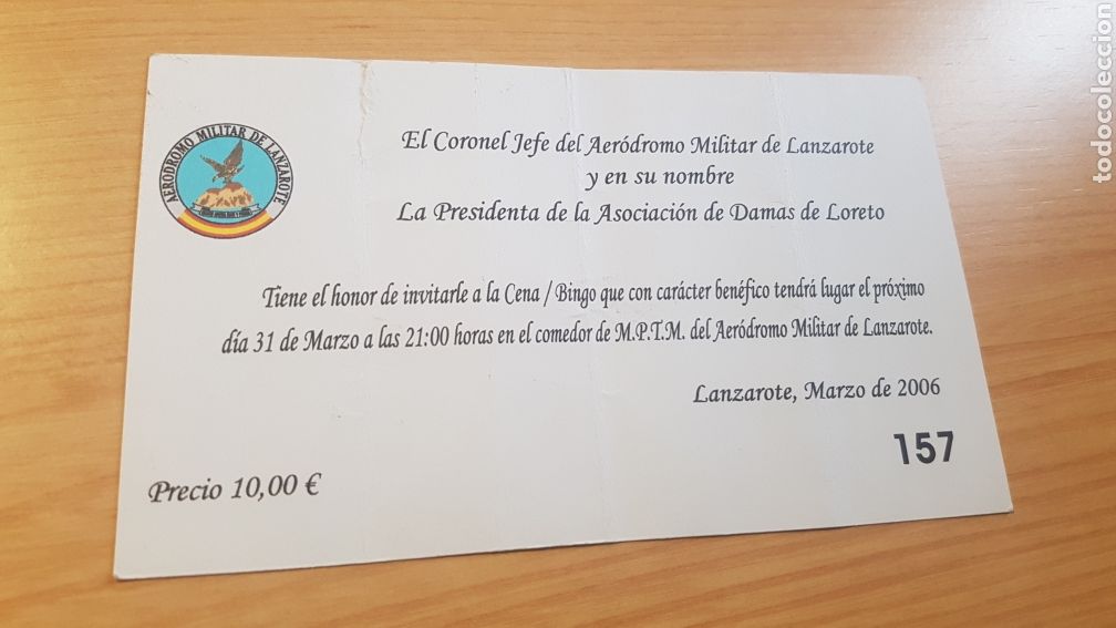 Otros art&iacute;culos de coleccionismo en papel: INVITACI&Oacute;N AER&Oacute;DROMO MILITAR DE LANZAROTE