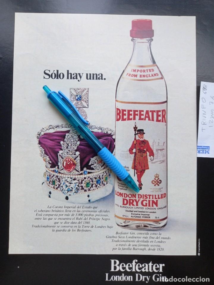 Otros art&iacute;culos de coleccionismo en papel: PUBLICIDAD. ANUNCIO DE GINEBRA BEEFEATER. REVERSO BRANDY INDEPENDECIA 1976