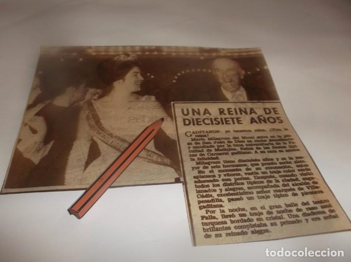 Otros Art&iacute;culos de Coleccionismo en Papel: RECORTE A&Ntilde;O 1962-(C&Aacute;DIZ)MAR&Iacute;A MILAGROSA DEL MORAL REINA DEL CARNAVAL DE C&Aacute;DIZ