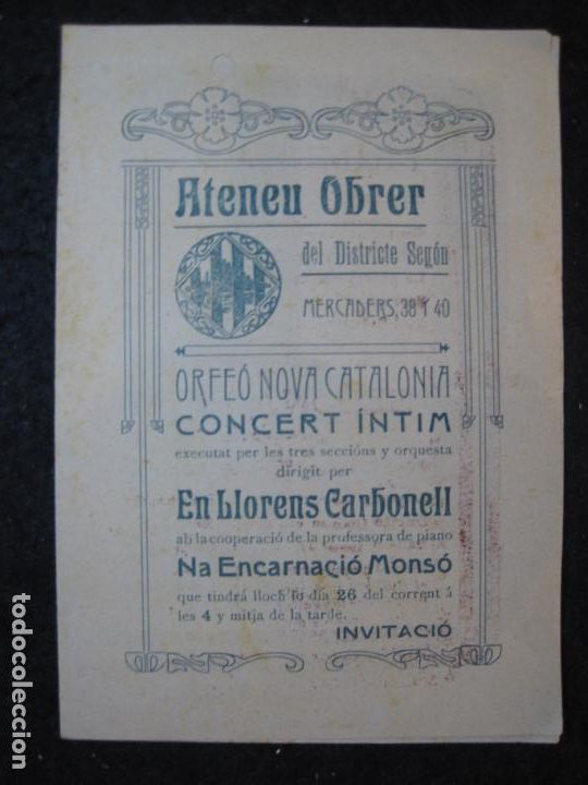 Paper Collecting Others: ATENEU OBRER-ORFEO NOVA CATALONIA-LLORENS CARBONELL-ENCARNACIO MONSO-PROGRAMA-VER FOTOS-(K-6344)