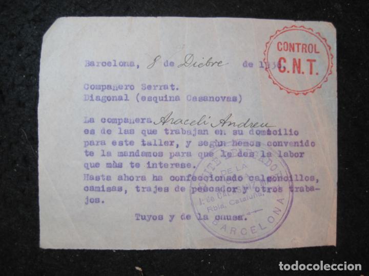 Paper Collecting Others: GUERRA CIVIL-SELLO CONTROL CNT C.N.T.-BARCELONA-VER FOTOS-(K-6376)