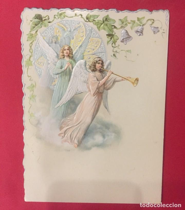 Otros Art&iacute;culos de Coleccionismo en Papel: FELICITACION CHRISTMA DE NAVIDAD CON ANGELES, MODERNISTA, ART NOUVEAU PRINCIPIO S. XX SIN USAR,