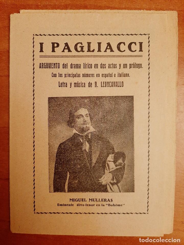 Otros art&iacute;culos de coleccionismo en papel: I PAGLIACCI - ARGUMENTO DEL DRAMA L&Iacute;RICO...CON LOS PRINCIPALES N&Uacute;MEROS EN ESPA&Ntilde;OL E ITALIANO
