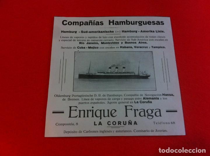 Collectionnisme Papier divers: ANUNCIO DE LA VIDA GR&Aacute;FICA ESPA&Ntilde;OLA. A&Ntilde;O 1929 ENRIQUE FRAGA, LA CORU&Ntilde;A. COMPA&Ntilde;&Iacute;AS HAMBURGUESAS