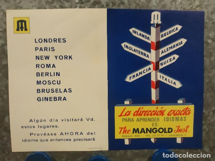 Collectionnisme Papier divers: PUBLICIDAD ESCUELA DE IDIOMAS MANGOLD - VALENCIA PASAJE REX. IMPRENTA ORTEGA VALENCIA