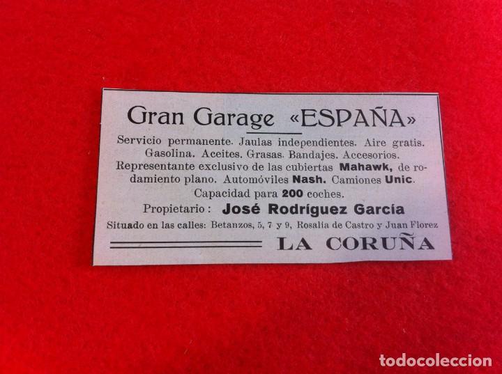 Collectionnisme Papier divers: ANUNCIO DE LA VIDA GR&Aacute;FICA ESPA&Ntilde;OLA. A&Ntilde;O 1929. GARAJE ESPA&Ntilde;A. JOS&Eacute; RODR&Iacute;GUEZ GARC&Iacute;A. CORU&Ntilde;A