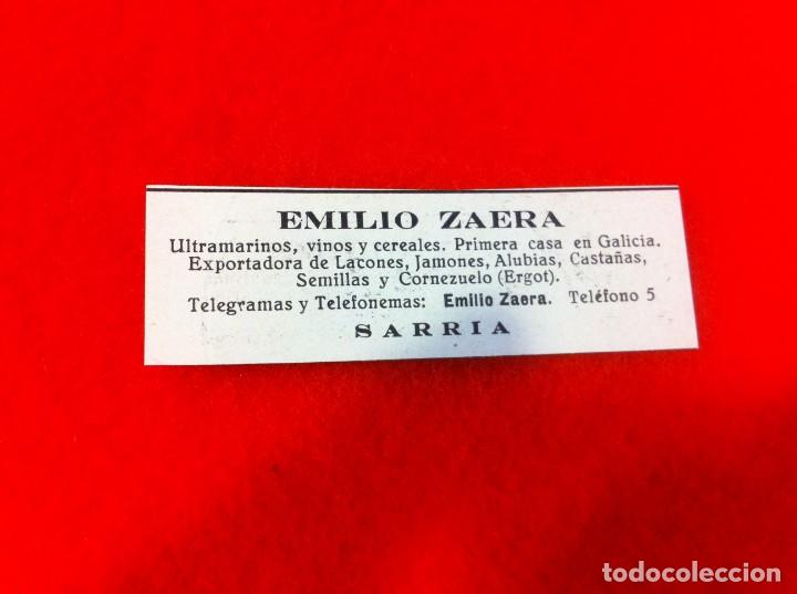 Sammelleidenschaft Andere Papierartikel: ANUNCIO DE LA VIDA GR&Aacute;FICA ESPA&Ntilde;OLA. A&Ntilde;O 1929. EMILIO ZAERA, ULTRAMARINOS. SARRIA (LUGO)