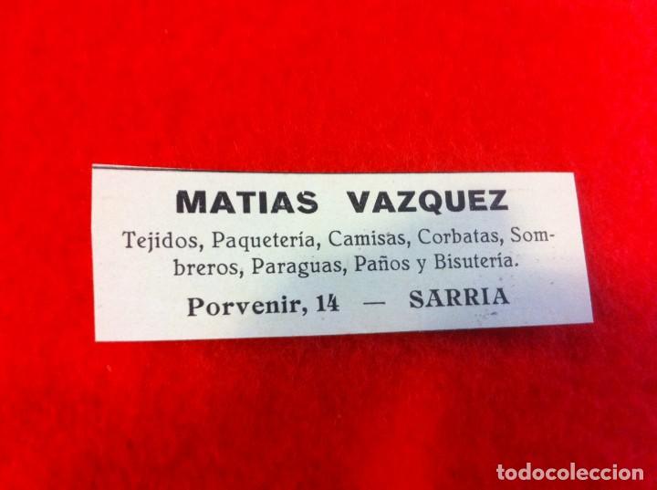 Sammelleidenschaft Andere Papierartikel: ANUNCIO DE LA VIDA GR&Aacute;FICA ESPA&Ntilde;OLA. A&Ntilde;O 1929. TEJIDOS MAT&Iacute;AS V&Aacute;ZQUEZ. SARRIA (LUGO)