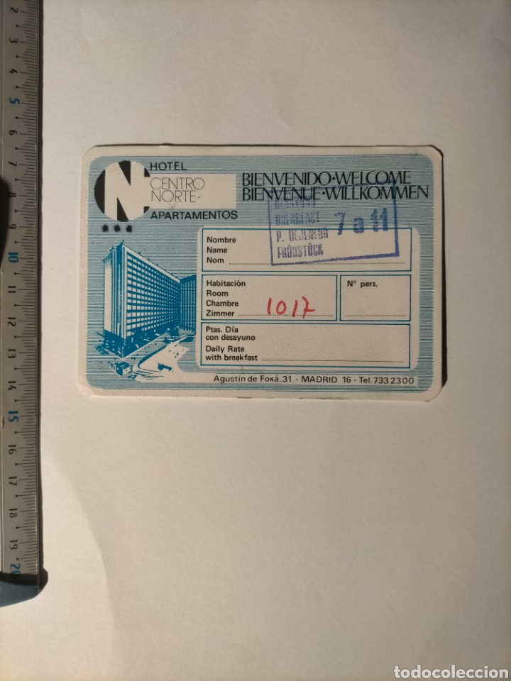 Otros art&iacute;culos de coleccionismo en papel: TARJETA BIENVENIDA HOTEL CENTRO NORTE APARTAMENTOS MADRID A&ntilde;os 80