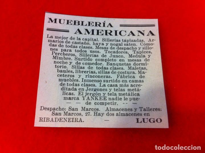 Sammelleidenschaft Andere Papierartikel: ANUNCIO DE LA VIDA GR&Aacute;FICA ESPA&Ntilde;OLA. A&Ntilde;O 1929. MUEBLER&Iacute;A AMERICANA. RIBADENEIRA LUGO