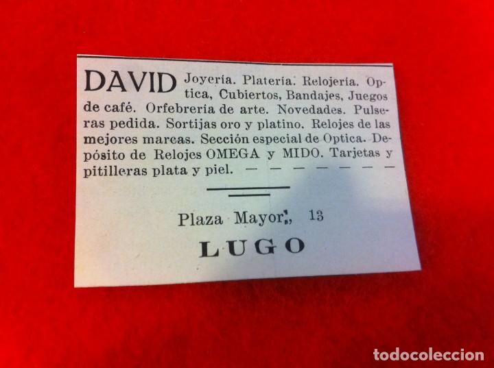 Collectionnisme Papier divers: ANUNCIO DE LA VIDA GR&Aacute;FICA ESPA&Ntilde;OLA. A&Ntilde;O 1929. DAVID. JOYER&Iacute;A-PLATER&Iacute;A-RELOJER&Iacute;A... LUGO