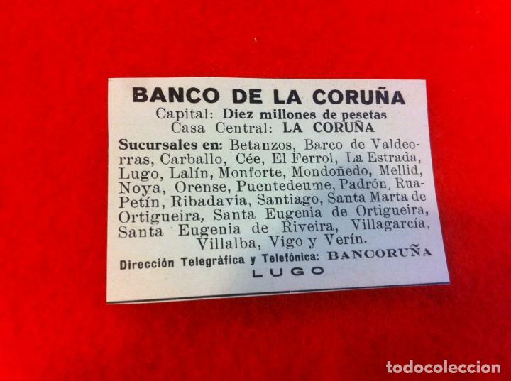 Outros artigos de papel: ANUNCIO DE LA VIDA GR&Aacute;FICA ESPA&Ntilde;OLA. A&Ntilde;O 1929. BANCO DE LA CORU&Ntilde;A. LUGO