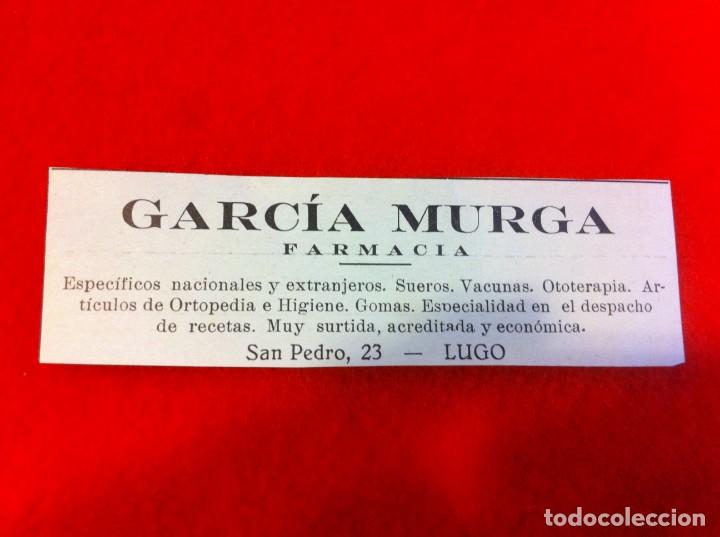Sammelleidenschaft Andere Papierartikel: ANUNCIO DE LA VIDA GR&Aacute;FICA ESPA&Ntilde;OLA. A&Ntilde;O 1929. FARMACIA GARC&Iacute;A MURGA. LUGO