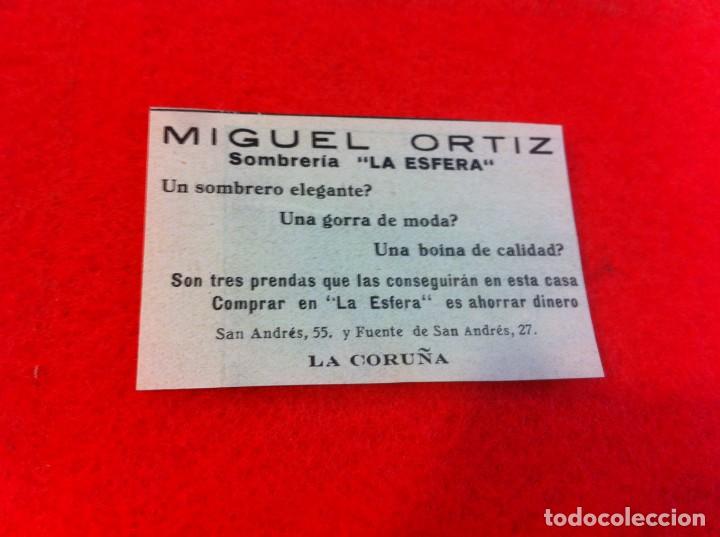 Sammelleidenschaft Andere Papierartikel: ANUNCIO DE LA VIDA GR&Aacute;FICA ESPA&Ntilde;OLA. A&Ntilde;O 1929. SOMBRER&Iacute;A LA ESFERA. MIGUEL ORTIZ. CORU&Ntilde;A