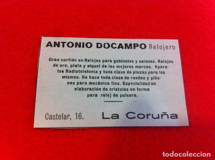 Sammelleidenschaft Andere Papierartikel: ANUNCIO DE LA VIDA GR&Aacute;FICA ESPA&Ntilde;OLA. A&Ntilde;O 1929. RELOJERO ANTONIO DOCAMPO. CORU&Ntilde;A